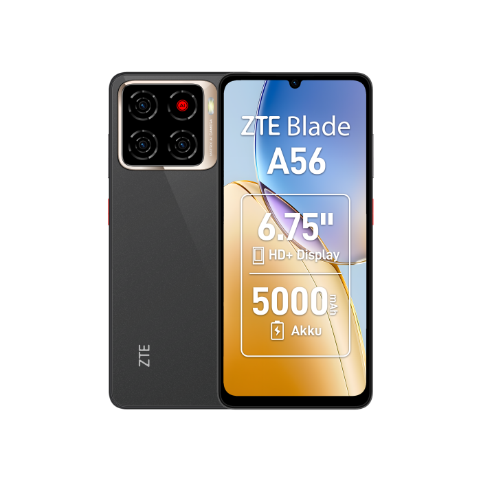 ZTE Blade A56 P606F21BLK Smartphone Android 15, Pantalla 6.75", 4GB RAM, 64GB Almacenamiento, 5000 mAh, 4G, Negro