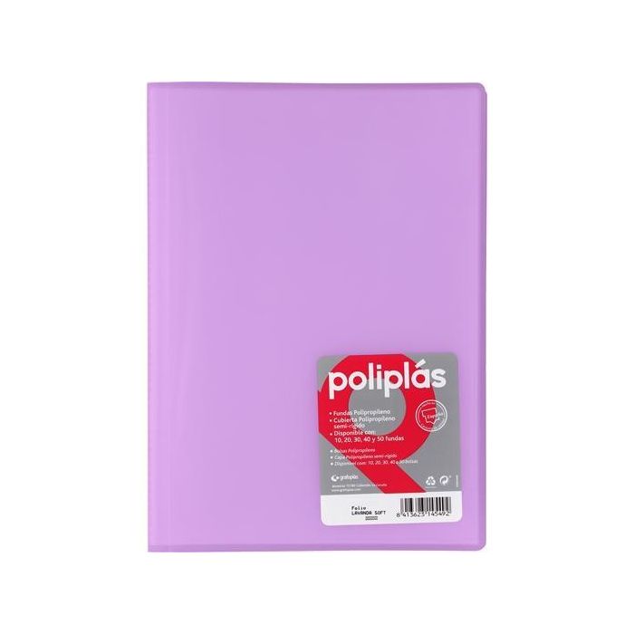 Grafoplás Carpeta Con Fundas Poliplás Soldadas Folio 10 Fundas Pp Semirígido Translúcido Lavanda Soft