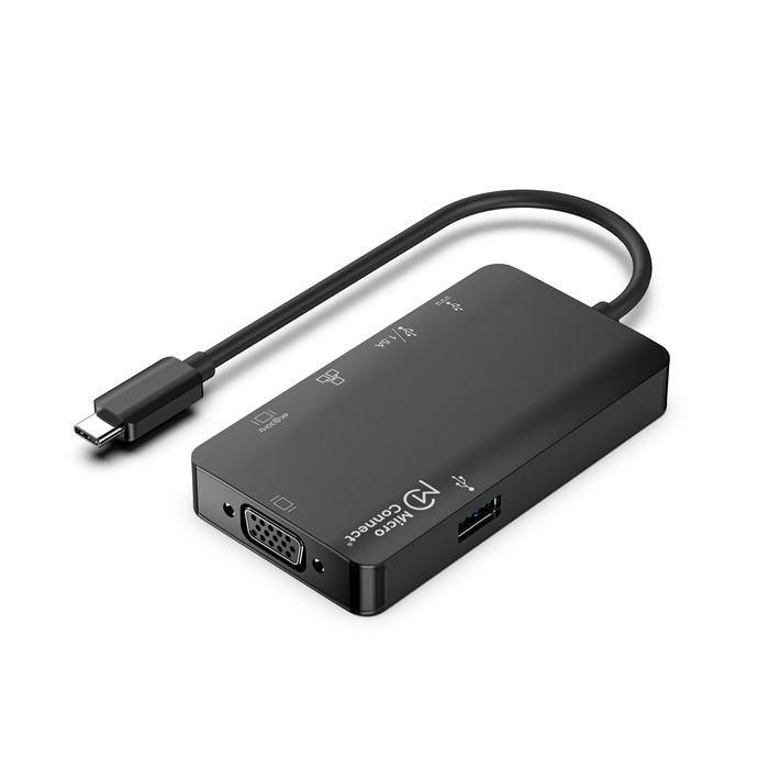 MicroConnect Adaptador Dock USB-C a 2x USB 3.0 A, RJ45, HDMI, VGA, Tipo C para Datos y Carga PD