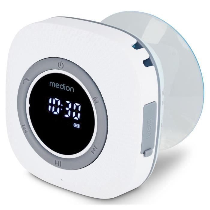Medion MED1737362723132 Radio de Ducha FM Bluetooth IPX6 con Soporte de Ventosa, Blanco 2