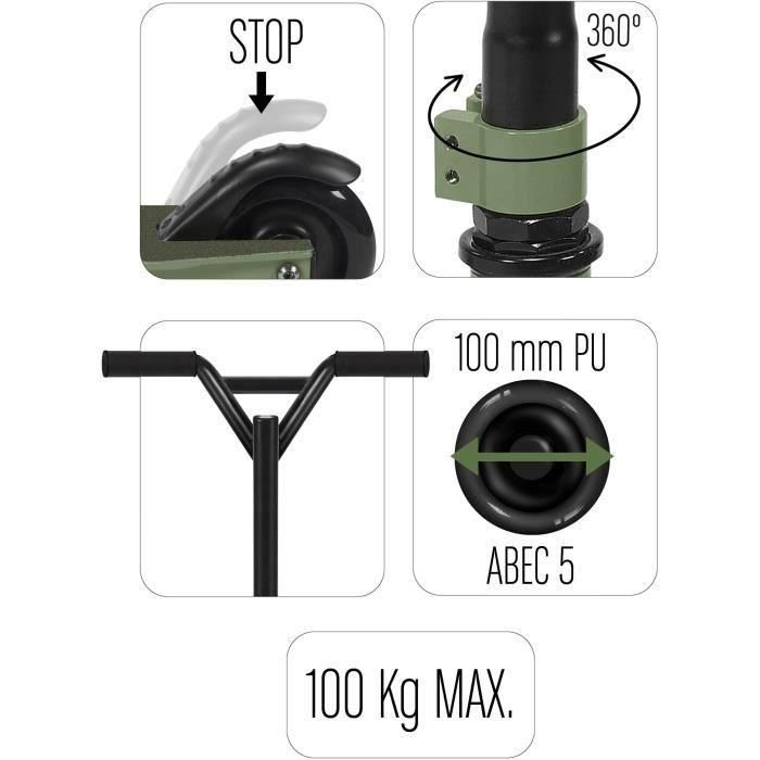 Stamp Military SKIDS CONTROL Patinete Scooter Freestyle - Ruedas 100mm PU - Rodamientos ABEC 5 - Cuadro Aluminio Reforzado - Manillar BMX 1