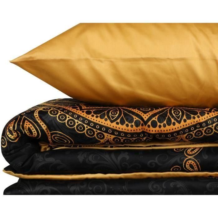 Juego de cama - 1 funda nórdica 220x240 cm + 2 fundas de almohada 60x60 cm - 100% algodón satén - Negro 4 Juego de cama - 1 funda nórdica 220x240 cm + 2 fundas de almohada 60x60 cm - 100% algodón satén - Negro 4