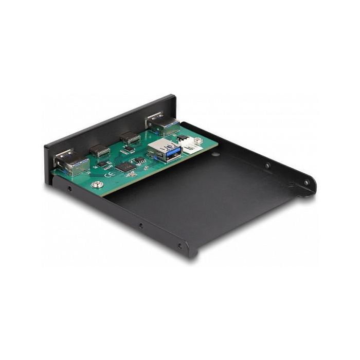 DeLOCK Panel Frontal USB 3.2 Gen 1 (5 Gbps) 2x USB Tipo-C + 2x USB Tipo-A de 3.5 Pulgadas (8.89 cm) para Bahía de Unidad - Negro, Metal - VIA VL817 2