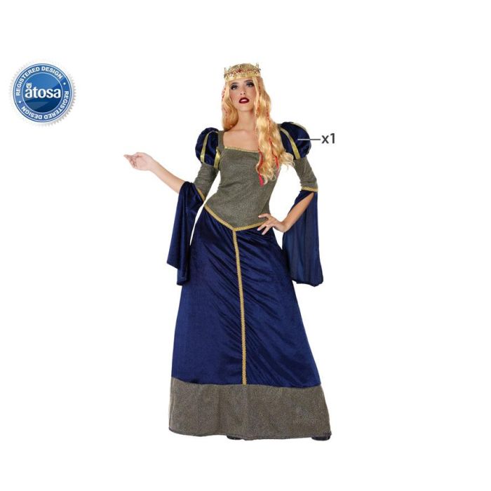 Disfraz Dama Princesa Medieval Mujer Adulto Azul Real XS-S, Vestido de Cortesana con Detalles Dorados, Mangas Caídas, Gran Falda, Poliéster Disfraz Dama Princesa Medieval Mujer Adulto Azul Real XS-S, Vestido de Cortesana con Detalles Dorados, Mangas Caídas, Gran Falda, Poliéster