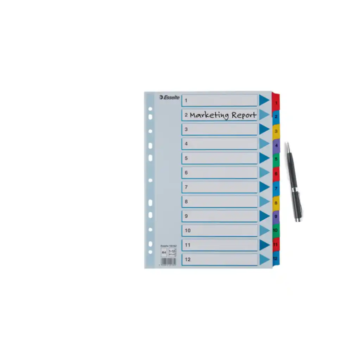 Esselte Separador Numérico 1-12 Cartulina Mylar Borra DIN A4 Multitaladro Multicolor Juego de 12 3