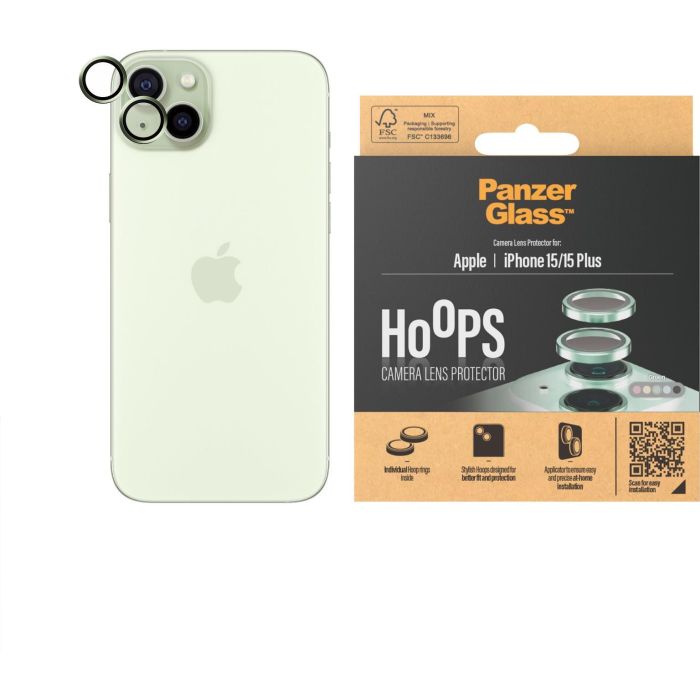 PanzerGlass Hoops Protector Cámara iPhone 15 y 15 Plus Verde 1