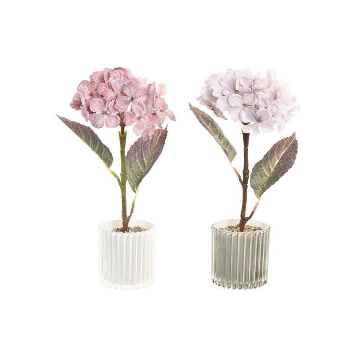 DKD Home Decor Planta Decorativa Shabby Rosa Blanco 18 x 31 x 18 cm de Cristal y PE (Pack 6 Unidades Surtidas)