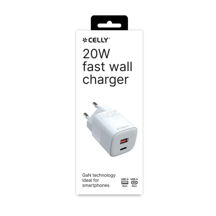 Cargador de Pared Celly TC2USBUSBC20EVO Blanco 20 W 1 Cargador de Pared Celly TC2USBUSBC20EVO Blanco 20 W 1