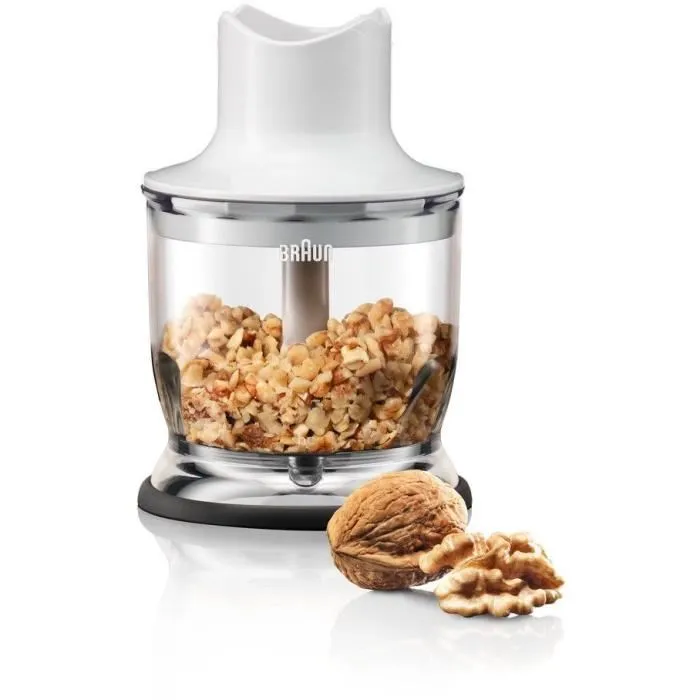 Braun Batidora de mano MQ3025WH con picadora, Blanco y Azul, Tecnología PowerBell Plus y Splash Control 4