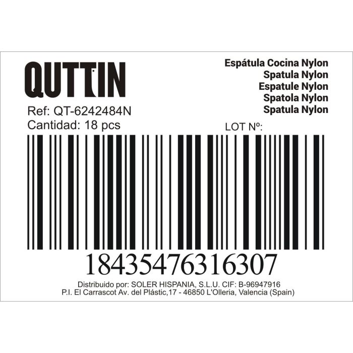 Espatula Cocina Nylon 32X10X4.5Cm Pro "Quttin" (18 Unidades) 3 Espatula Cocina Nylon 32X10X4.5Cm Pro "Quttin" (18 Unidades) 3