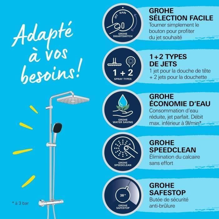 Columna de ducha con mezclador termostático - Ahorro de agua - GROHE Vitalio Comfort 250 - Cromo - 26696001 2 Columna de ducha con mezclador termostático - Ahorro de agua - GROHE Vitalio Comfort 250 - Cromo - 26696001 2