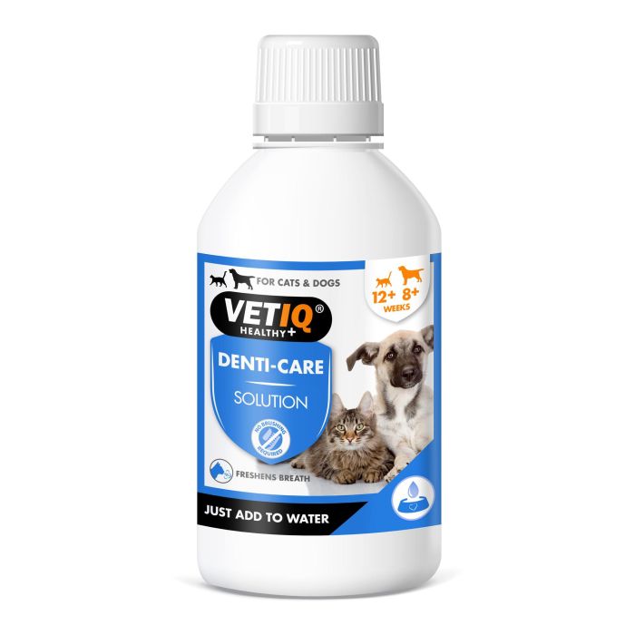 VetIQ Denti-Care 2en1 Líquido Limpiador Dental para Mascotas. Solución Anti Placa y Sarro con Extracto de Granada 250ml