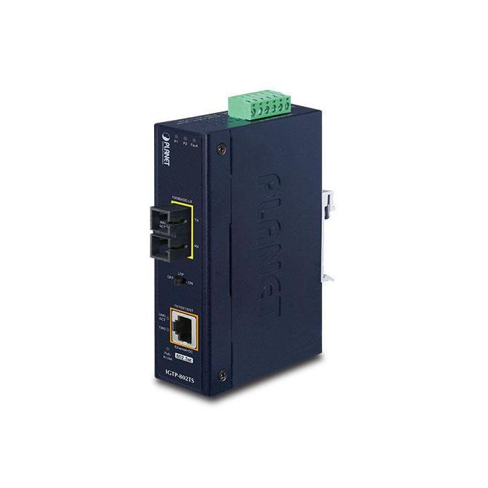 Planet IGTP-80xT Conversor PoE+ Industrial Gigabit 1000BASE-LX a 10/100/1000BASE-T (SC, SM) - 20km