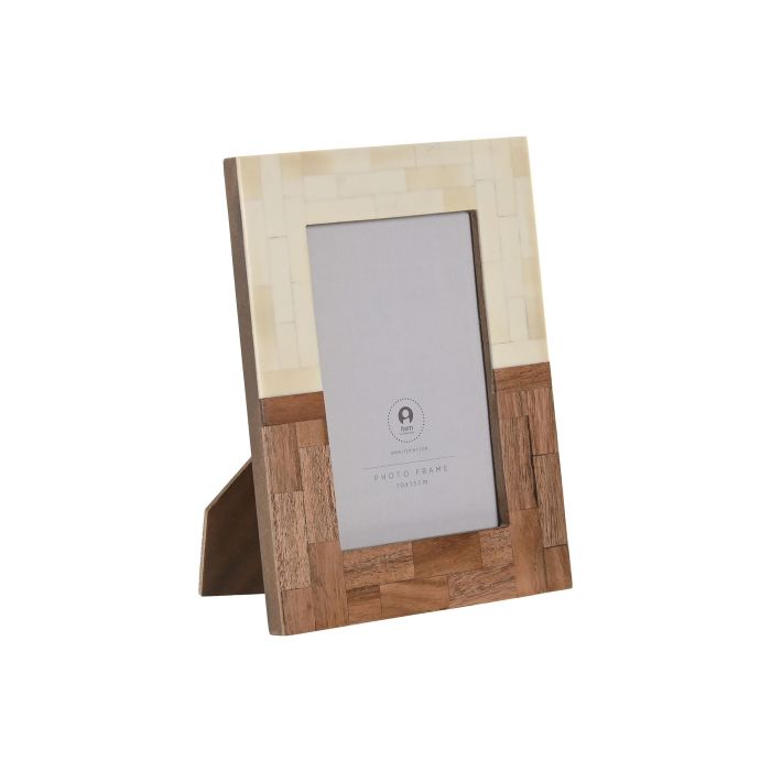 DKD Home Decor Marco de Fotos Urban 10x15 cm Blanco Natural de Resina y Mango 1.8 x 20 x 15 cm