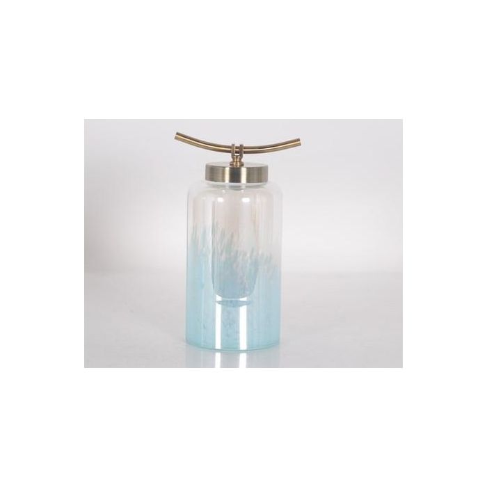 DKD Home Decor Jarrón Sealine Mediterráneo de Cristal y Metal Azul Dorado H33 x W19 x L15 cm