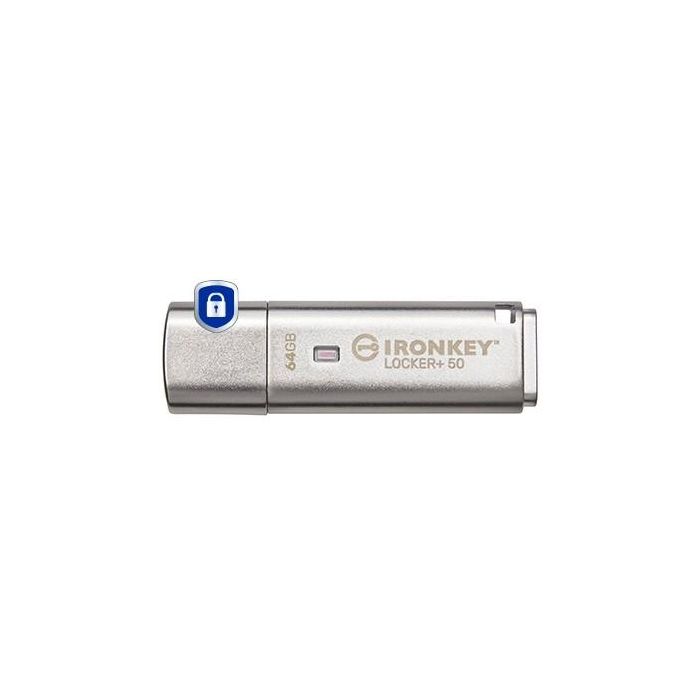 Kingston IronKey Locker+ 50 USB 3.2 64GB 145 MB/s Plata Encriptación