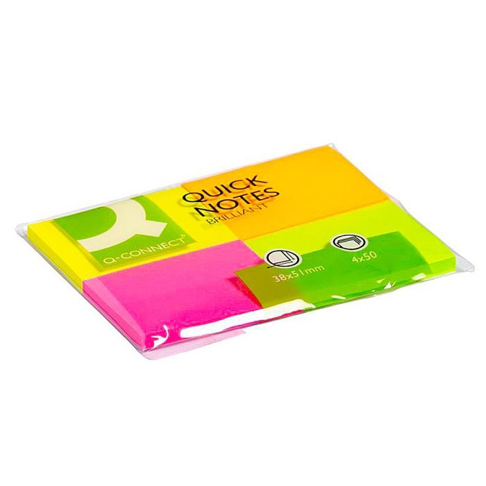 Bloc De Notas Adhesivas Quita Y Pon Q-Connect 38x51 mm Con 50 Hojas Fluorescentes Pack De 4 Unidades 10 unidades 1