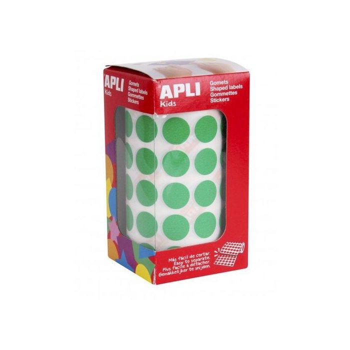 Apli Gomets Redondos 15 mm Rollo Verde - 2832 Unidades