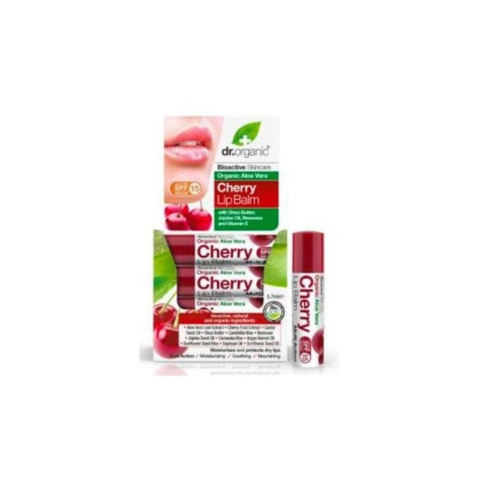 DR. ORGANIC Bálsamo Labial Aloe Vera y Cereza 5,7ml Hidratante Calmante SPF 15 Protección UVA/UVB