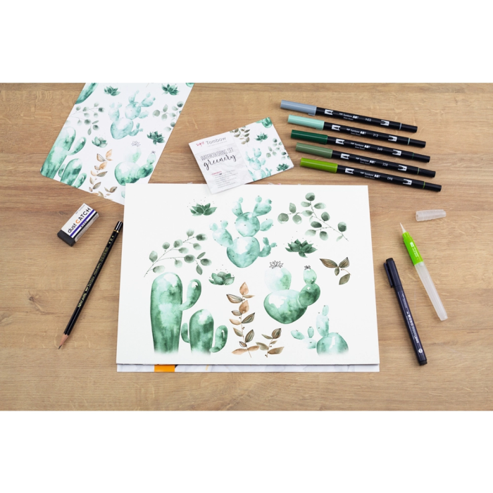 Tombow Set Watercoloring Greenery 9 Piezas con Rotuladores ABT-098, 228, 249, 312, N52 y Calibrado 01 4 Tombow Set Watercoloring Greenery 9 Piezas con Rotuladores ABT-098, 228, 249, 312, N52 y Calibrado 01 4