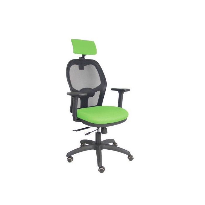 Silla Piqueras Y Crespo Jorquera Brazos 3D Y Cabecero Regulables Mecanismo Sincro Con Traslack Ruedas Parquet Respaldo De Malla Negra Y Asiento Tapizado Bali Pistacho