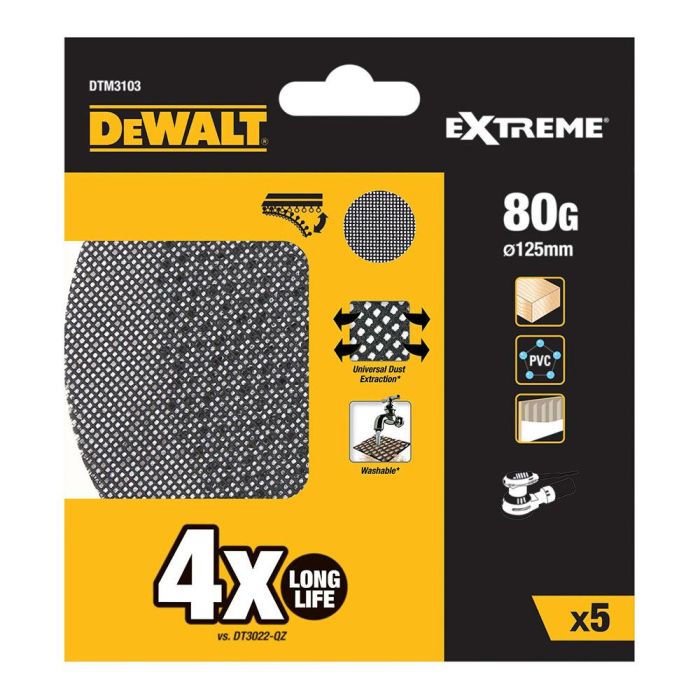 Dewalt DTM3103-QZ Pack 5 Lijas de Malla Autoadherente Ø125mm Grano 80 para Lijadoras Rotoorbitales Dewalt DTM3103-QZ Pack 5 Lijas de Malla Autoadherente Ø125mm Grano 80 para Lijadoras Rotoorbitales