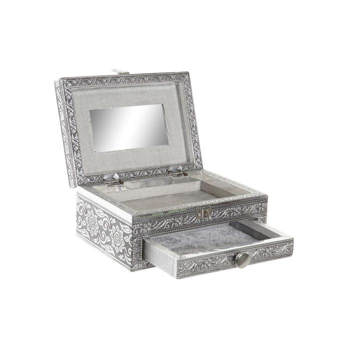 DKD Home Decor Joyero Indio Plateado Natural Madera Aluminio 12.5 x 8.5 x 17.5 cm