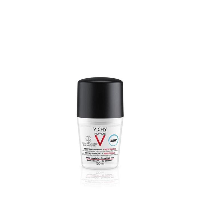 Vichy Homme Desodorante Roll-on Anti-Transpirante 48h Pieles Sensibles 50 ml - Sin Alcohol, Sin Parabenos y Dermatológicamente Testado