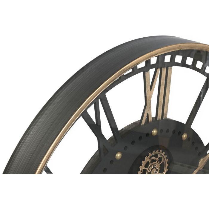 DKD Home Decor Reloj de Pared Loft Negro Dorado 100x100 cm, Fabricado en Metal y Cristal, Requiere 3 Pilas AA 4