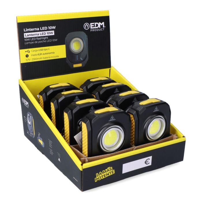 Edm Linterna LED Recargable 10W 900lm, Base Magnética, 3 Modos de Luz, IP44, USB, 6.5h Autonomía 6 Edm Linterna LED Recargable 10W 900lm, Base Magnética, 3 Modos de Luz, IP44, USB, 6.5h Autonomía 6