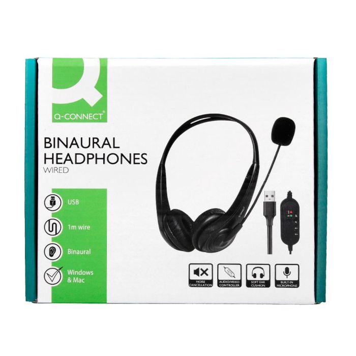 Auricular Q-Connect Biaural Diadema Con Microfono Y Control De Volumen Conexion Usb Cable De 2M Color Negro 8