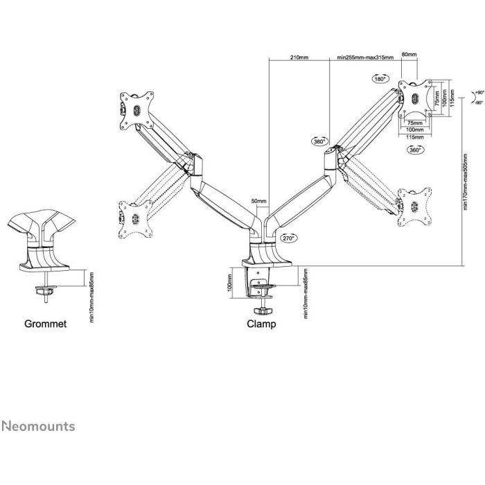 Neomounts NM-D750DBLACK bewegliche Tischhalterung für zwei Flachbildschirme bis 32" (82 cm) 2 Neomounts NM-D750DBLACK bewegliche Tischhalterung für zwei Flachbildschirme bis 32" (82 cm) 2