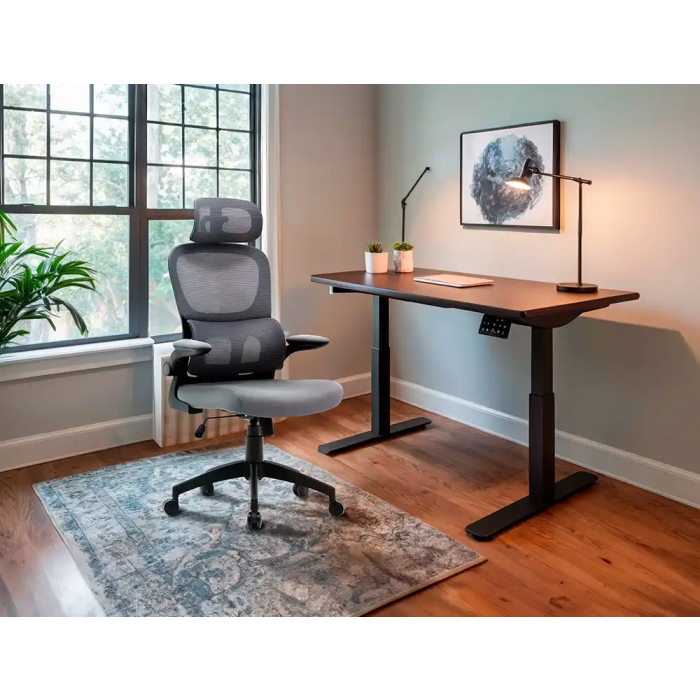 Q-connect Silla de Dirección Sorrento Malla con Base Metálica, Respaldo Transpirable, Reposabrazos Ajustables y Ruedas Premium, Color Gris, Alt Max 1320 mm 12