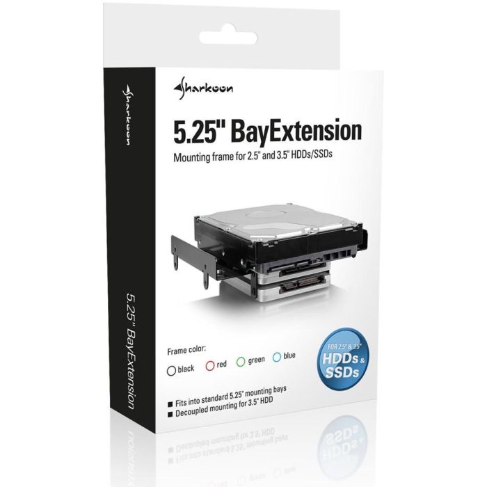 Sharkoon BayExtension Adaptador para 4x 2.5" HDDs/SSDs o 1x 3.5" + 2x 2.5" SSD/HDD para Bahía 5.25" PC Negro 5