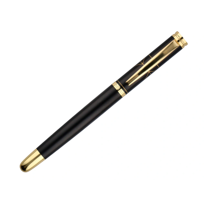 Belius Soiree Bolígrafo de Aluminio Negro y Dorado Tinta Azul Diseño Art Deco 6