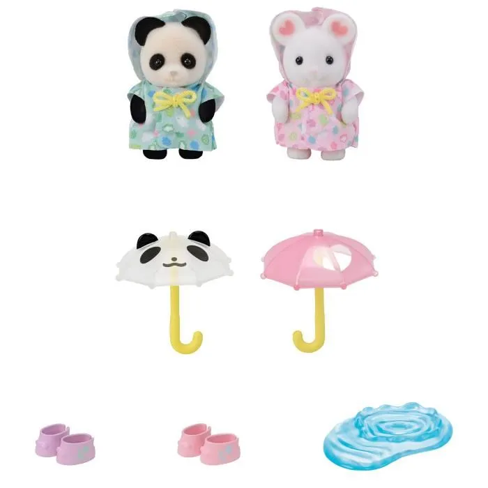 Sylvanian Families 1710444957409 Dúo de bebés con trajes de lluvia - Panda y Marshmallow Mouse 3