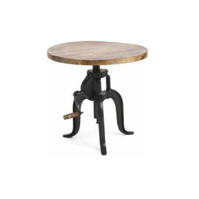 DKD Home Decor Mesita Auxiliar Vintage de Madera y Metal, Natural y Negro, 45 cm Ancho x 42 cm Alto x 45 cm Fondo, Ajustable hasta 62 cm