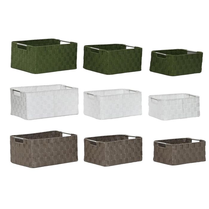 Juego de Cestas Home ESPRIT Verde Gris Crema Metal Polipropileno (3 Piezas) (3 Unidades)