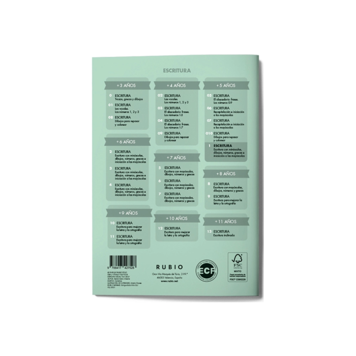Rubio Cuaderno Caligrafía Nº 1 para Desarrollo de Destrezas Motrices en Lenguaje Escrito 2