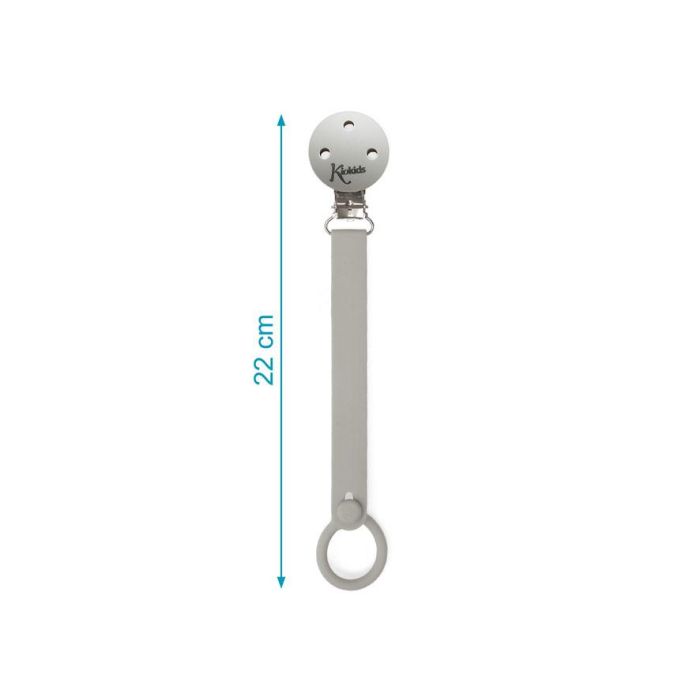 KioKids Sujetachupetes Pinza de Silicona y Acero Gris para Chupetes con Anilla Adaptable Bebé +0 Meses 3