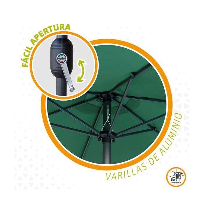 Parasol 300 cm con chimenea y mástil de aluminio 4,8 cm color verde 5 Parasol 300 cm con chimenea y mástil de aluminio 4,8 cm color verde 5