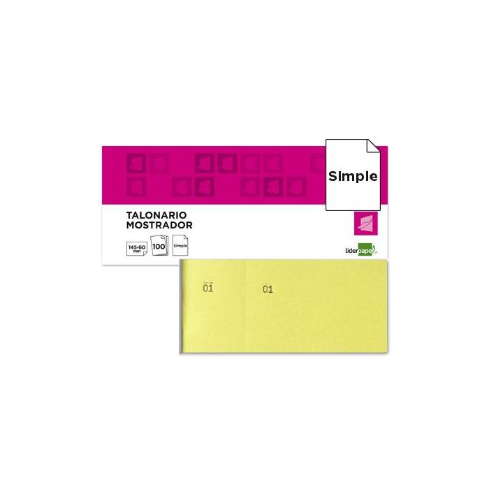 Talonario Liderpapel Mostrador 60x145 mm Tl01 Amarillo Con Matriz 20 unidades