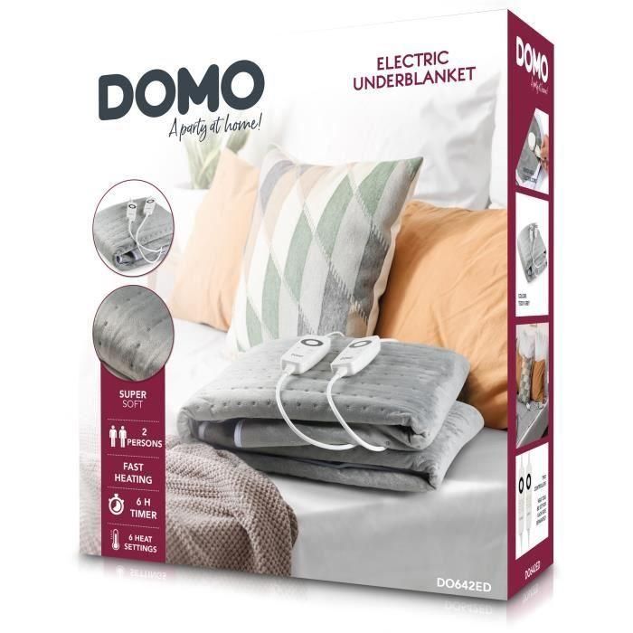 Calentador de cama eléctrico DOMO para 2 personas - 6 niveles de calor - Promueve la relajación - Polar de franela - 160x140 cm - Gris 3