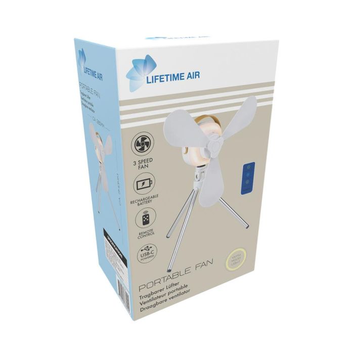 Lifetime Air Ventilador portátil recargable USB, 3 aspas, 4 velocidades, mando a distancia, 28x28x34 cm 3 Lifetime Air Ventilador portátil recargable USB, 3 aspas, 4 velocidades, mando a distancia, 28x28x34 cm 3