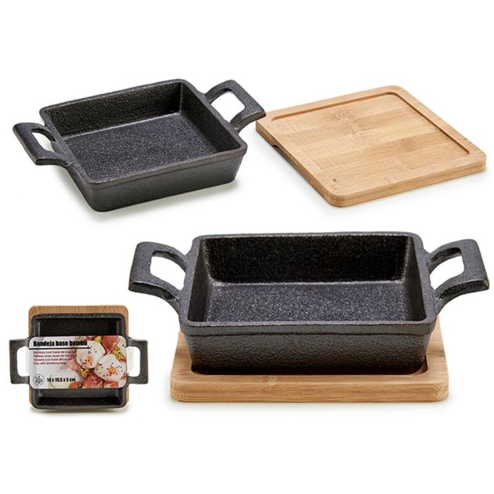 Cazuela para Servir Tapas Kinvara 1277SJ4810 Marrón Negro Bambú Hierro 19 x 5 x 14 cm (12 Unidades) 2