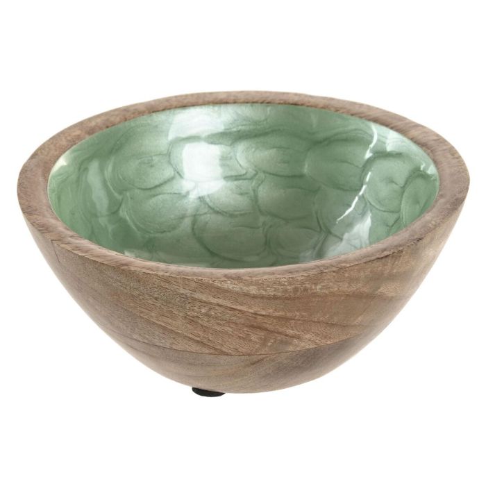 DKD Home Decor Bol Moderno de Mango Verde Natural Colección National Green Apto Lavavajillas 15x15x6.5 cm