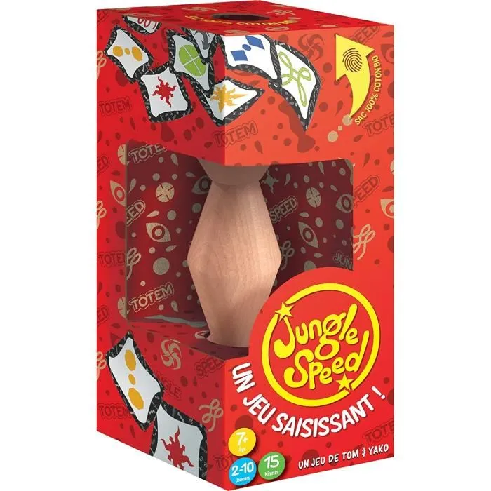 Asmodee Jungle Speed Edición Ecológica con Tótem de Madera y Bolsa de Algodón Orgánico