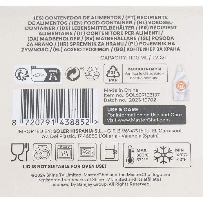 Inde Fiambrera Hermética Cuadrada 1100 ml Masterchef (6 Unidades) 2