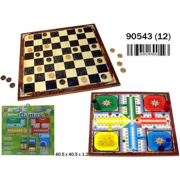Rama Tablero de madera Parchís 4 y Damas con accesorios 40,5x40,5x1,2 cm para +3 años 1