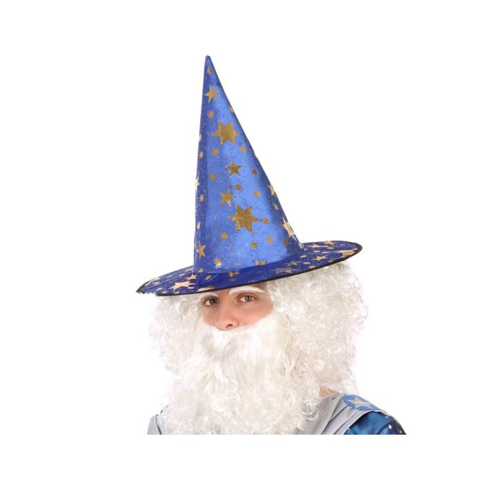 Sombrero Cónico Azul con Estrellas Doradas para Brujo o Mago - Accesorio de Disfraz para Adultos